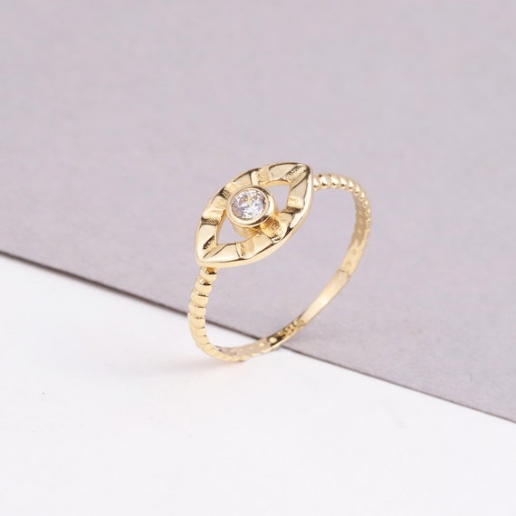 14K Gold Minimal Evil Eye Ring, Minimalist Pointer Ring, Third Eye Ring, Religious Jewelry, Dainty Protection Ring, Good Luck Band Ring