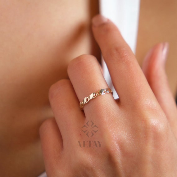14K Solid Gold Mirror Chain Ring, 3mm Sequin Ring, Elegant Anklet Unisex Chain Band, Sparkle Wedding Delicate, Stacking, Gift For Her Him