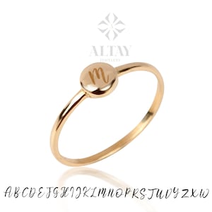 14K Initial Gold Ring, Personalized Bead Rings, Minimalist Rings, Gold ...