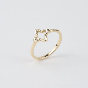 14K Gold Four Leaf Clover Ring, Open Clover Ring, Good Luck Clover Charm Ring, Gold Leaf, St. Patrick&#39;s Day Accessory Band, Gift for Wife