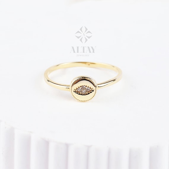 14K Gold Evil Eye Ring, Evil Eye CZ Diamond Band Ring, Hamsa Ring, Ring for Women, Third Eye Ring, Delicate Pinky Protection Ring
