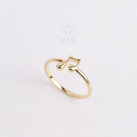 14K Gold Music Note Ring, Musical Note Gold Ring, Quaver Note Band Ring, Music Lover Jewelry, Minimal Music Ring for Musicians