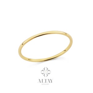14K Gold 1mm Wedding Band, Thin Wedding Band, Simple Plain Band Ring, Gold Knuckle Band Ring, Dainty Stacking Ring, Gift For Her