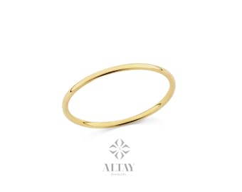 14K Gold 1mm Wedding Band, Thin Wedding Band, Simple Plain Band Ring, Gold Knuckle Band Ring, Dainty Stacking Ring, Gift For Her