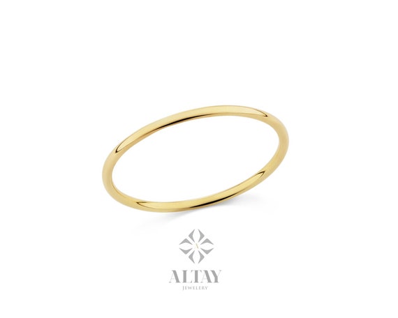 14K Gold 1mm Wedding Band, Thin Wedding Band, Simple Plain Band Ring, Gold Knuckle Band Ring, Dainty Stacking Ring, Gift For Her