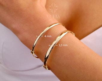 14K Gold Scharnier klassisches Gold Armband, benutzerdefinierte Gold Kuppel Armreif, 4mm 5mm breites Armband, personalisierte Armreif, Stapelmanschette, gravierter Armreif