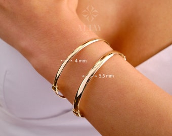 14K Gold Hinged Classic Gold Bracelet, Custom Gold Dome Bangle, 4mm 5mm Wide Bracelet, Personalized Bangle, Stacking Cuff, Engraved Bangle