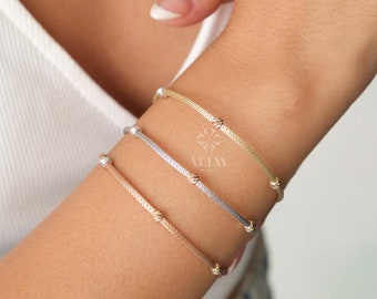 14K Gold Satellite Bracelet, Bead Chain Bracelet, Station Ball Bracelet, Mini Multi balls Chain Bracelet, Beaded Ball, Free Extender Chain