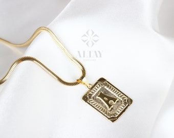 14K Gold Initial Halskette, Gold Buchstabe Halskette, quadratischer Blockbuchstabe, benutzerdefinierte personalisierte Halskette, Medaillon Halskette, Geschenk für sie Him