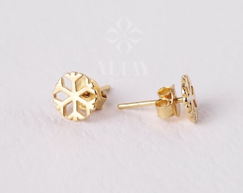 14K Gold Snowflake Stud Earrings, Winter Studs, Tiny Stud Earrings, Snowflake Jewelry, Delicate Earrings Christmas Day Gift