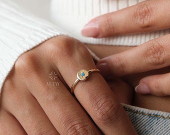 14K Solid Gold Stars Ring, Five Star Dainty Ring, Minimalist Stackable Ring, Blue Star Thin Knuckle Ring, Gift For Her, Daily Wear Jewelry