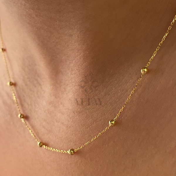 14K Gold Bead Chain Necklace, Mini Balls Necklace, Multi balls Chain Necklace, Minimalist Fashion Necklace, Delicate Modern, Gift For Her