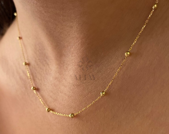 Featured listing image: 14K Gold Bead Chain Necklace, Mini Balls Necklace, Multi balls Chain Necklace, Minimalist Fashion Necklace, Delicate Modern, Gift For Her