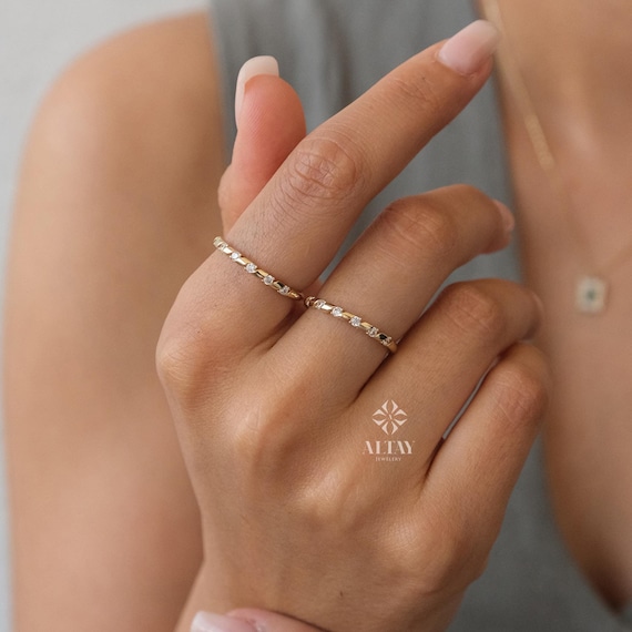 14K Gold Half Eternity Ring, 2mm CZ Diamond Wedding Ring, Round Wedding Ring, Delicate Engagement Band, Stacking Promise Band Ring