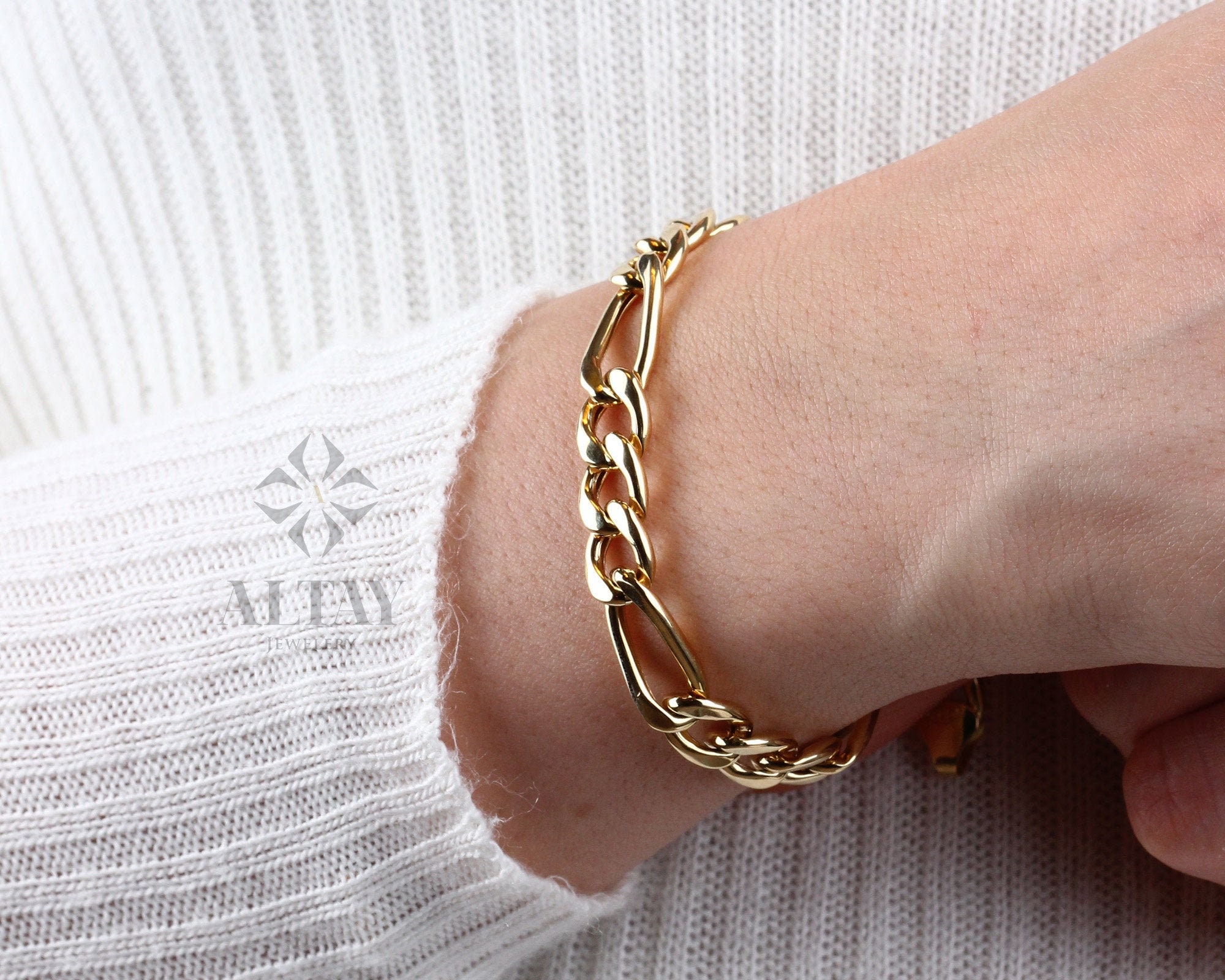 14k Solid Gold Figaro Mariner Chain 
