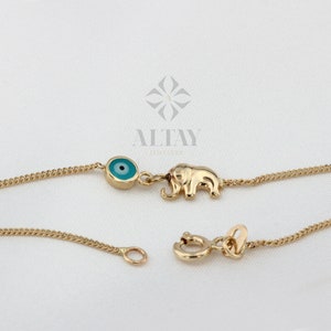 14K Solid Gold Elephant Bracelet, Good Luck Charm Bracelet, Dainty Gold Chain, Animal Bracelet, Minimalist, Gift for Her, Everyday Jewelry image 8