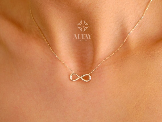14K Solid Gold Infinity Necklace, Eternity Pendant, Minimalist Dainty Endlessness Charm, Forever Necklace, Delicate Fashion, Gift for Her