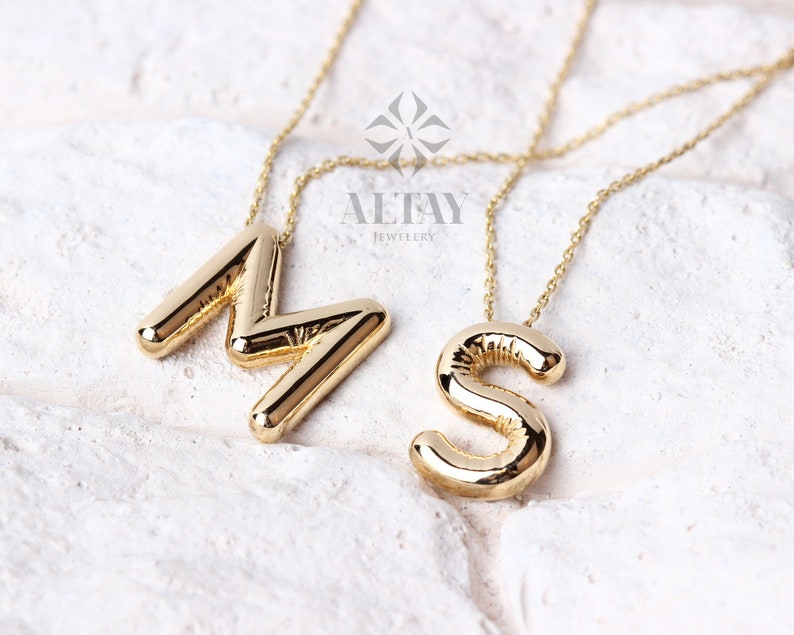 14K Gold Initial Necklace, 3D Gold Letter Necklace, Balloon Letter Pendant, Custom Personalized Necklace, Name Choker, Gift For Her Him zdjęcie 3