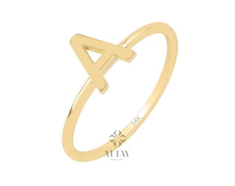 14K Gold Initial Ring, Alphabet Letter Ring, Personalized Initial Letter Ring, Initial Engraved Signet Ring, Personalized Name Band, Gift