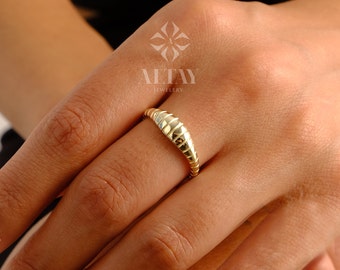 14K Gold Dome Croissant Ring, Twisted Dome Band Ring, Twist Ring, Statement Ring, Bubble Gold Ring, Snake Pattern Ring, Chunky Dome Ring,