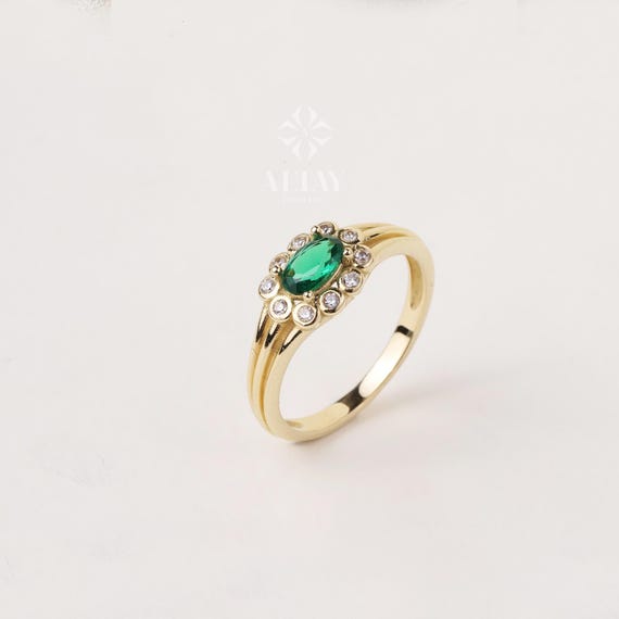 14K Gold Emerald Ring, Emerald Engagement Ring, Oval Cut Emerald Ring, Promise Ring, May Birthstone Solitaire Ring, Gift For Her