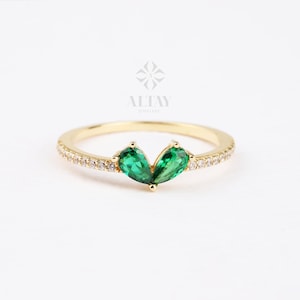 14K Gold Emerald Ring, Green Gemstone Ring, Pear Emerald Ring, Art Deco May Stone Ring, Dainty Emerald Statement Ring, Bee Ring