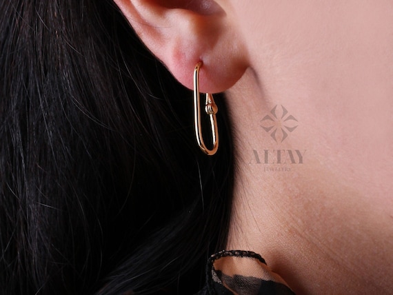 14K Gold Plain Rectangle Earrings, Simple Hoop Earrings, Tiny Drop Dainty Earring, Dainty Delicate Gift For Her, Mothers Day Gift
