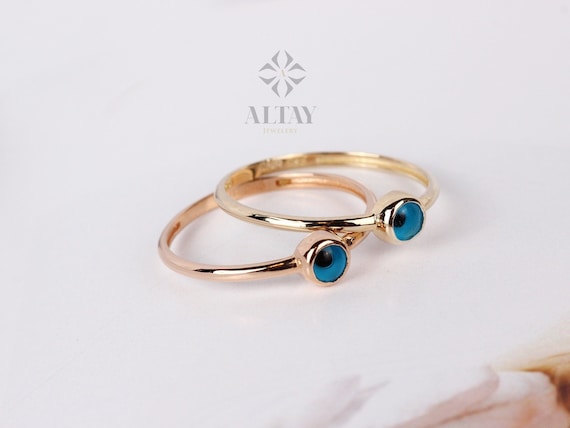 14K Gold Evil Eye Ring, Dainty Stacking Ring, Delicate Evil Eye Band, Minimalist Stackable Jewelry, Luck Charm, Protection, Gift for Her