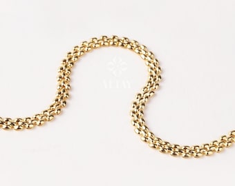 14K Gold Popcorn Bracelet, 4.5mm Curb Wrist Chain, Gold Herringbone Stack Link Chain, Braided Bismark Bracelet, Valentine's Day Gift