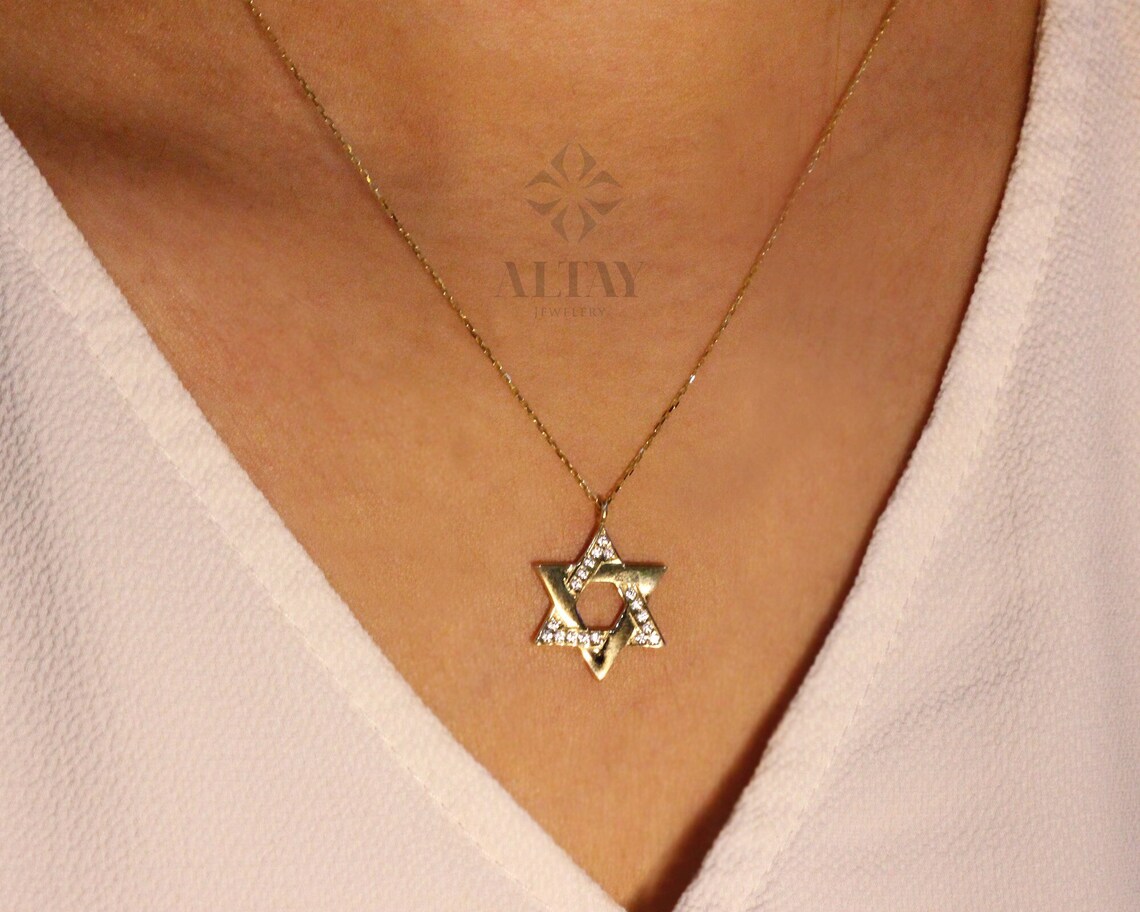 14K Gold Star of David Pendant Magen David Necklace Shield Etsy