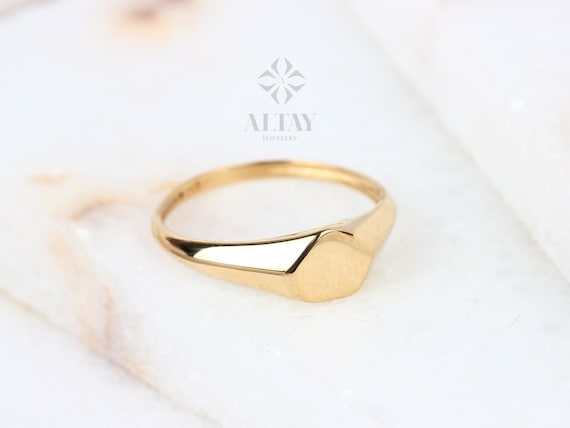 14K Gold Pentagon Signet Ring, Gold Signet Ring, Gold Pentagon Pinky Ring, Custom Personalized signet ring, Pentagon Signet, Gift For Her