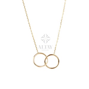 14K Gold Unity Link, Infinity Pendant Necklace, Double Circle Interlocking Necklace, Family Necklace, Eternity Charm Choker, Couple Necklace