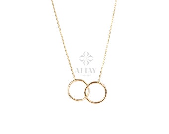 14K Gold Unity Link, Infinity Pendant Necklace, Double Circle Interlocking Necklace, Family Necklace, Eternity Charm Choker, Couple Necklace