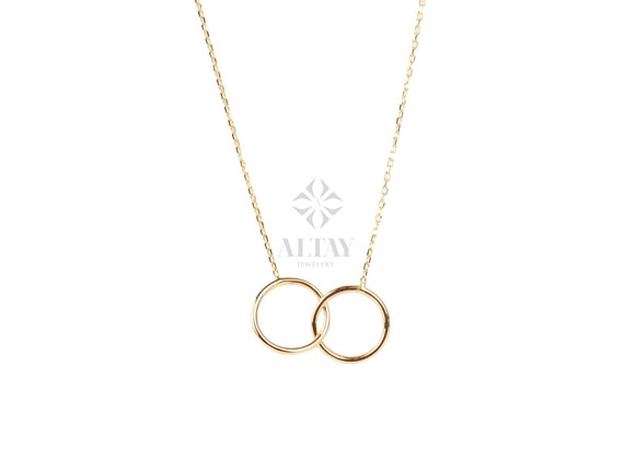 14K Gold Unity Link, Infinity Pendant Necklace, Double Circle Interlocking Necklace, Family Necklace, Eternity Charm Choker, Couple Necklace