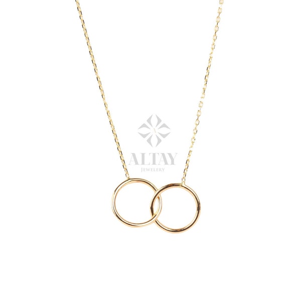 14K Gold Unity Link, Infinity Pendant Necklace, Double Circle Interlocking Necklace, Family Necklace, Eternity Charm Choker, Couple Necklace