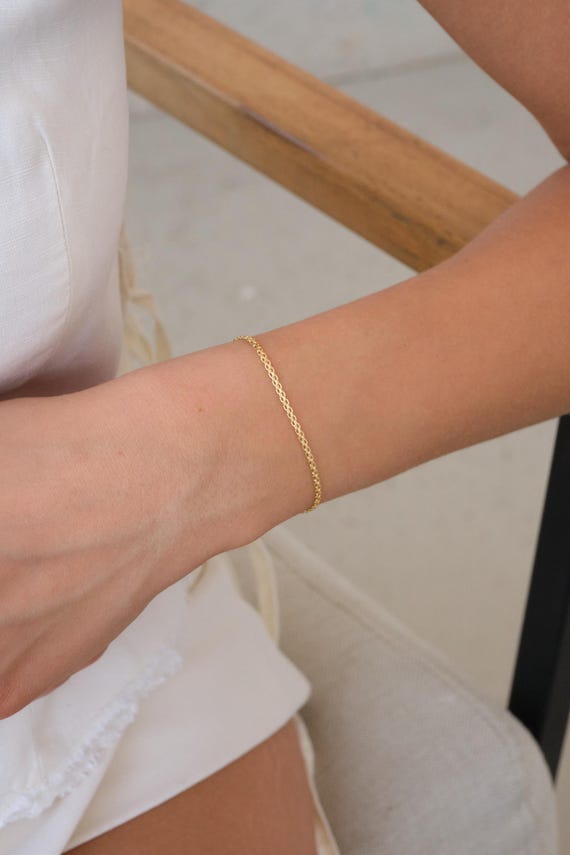 14K Gold Bismark Bracelet, 2.5mm Dainty Gold Bracelet, Minimal Everyday Gold Jewelry, Real Gold Gift for Her