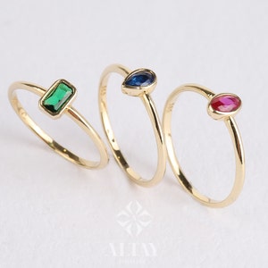14K Gold Birthstone Rings, Personalized Family Birthstone Ring, Custom Made Birthstone Ring For Mothers, Unique Birthday Gemstone Ring