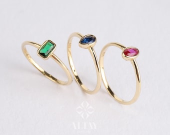 14K Gold Birthstone Rings, Personalized Family Birthstone Ring, Custom Made Birthstone Ring For Mothers, Unique Birthday Gemstone Ring