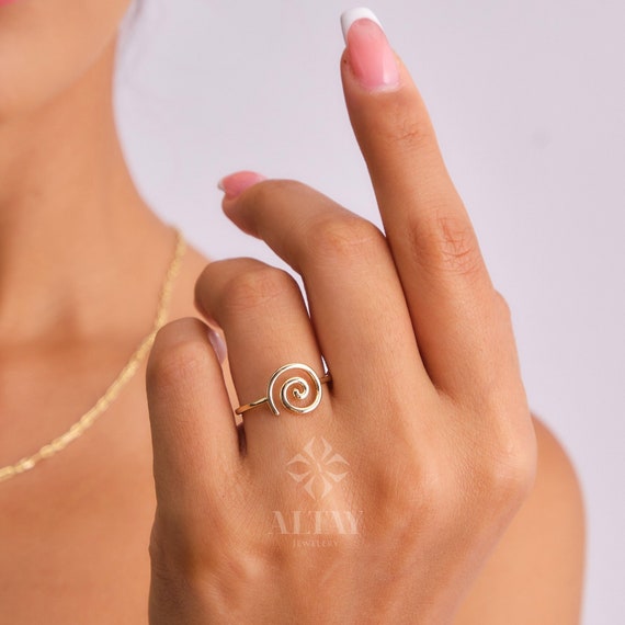 14K Gold Swirl Ring, Gold Candy Spiral Ring, Unique Promise Ring, Gold Wire Ring, Gold Anniversary Stacking Bridal Ring, Engagement Gift