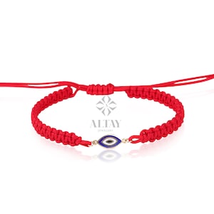 14K Gold Evil Eye String Bracelet, Adjustable Bracelet, Good Luck String, Silk Cord Evil Eye Bracelet, Tiny Rope Evil Eye, Minimalist Eye