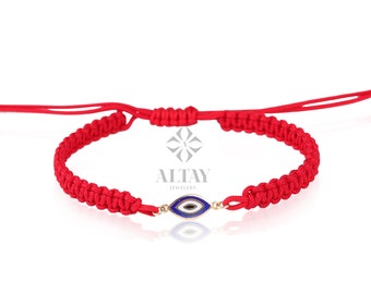 14K Gold Evil Eye String Bracelet, Adjustable Bracelet, Good Luck String, Silk Cord Evil Eye Bracelet, Tiny Rope Evil Eye, Minimalist Eye