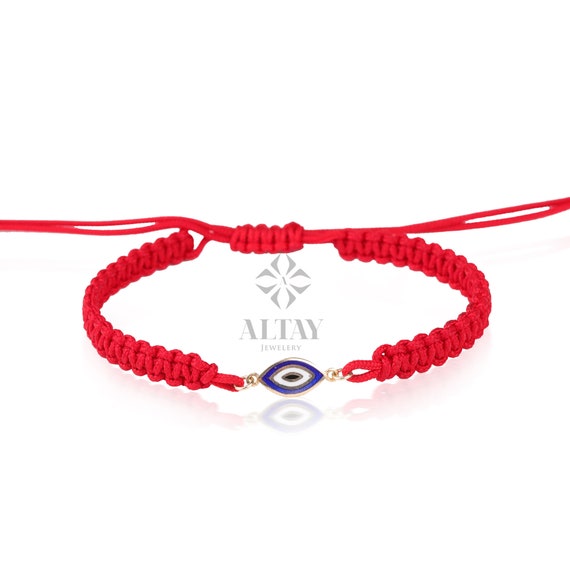14K Gold Evil Eye String Bracelet, Adjustable Bracelet, Good Luck String, Silk Cord Evil Eye Bracelet, Tiny Rope Evil Eye, Minimalist Eye