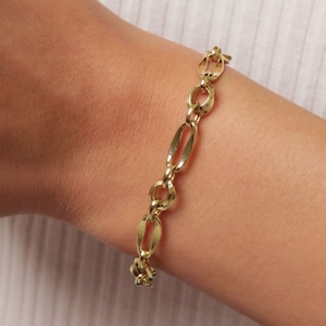 14K Gold Paperclip Rolo Chain Bracelet, Rectangle Long Chain, Chunky Oval Chain Link Bracelet, Layered Bracelet, Dainty Chain, Gift For Her