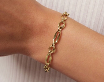 14K Gold Paperclip Rolo Chain Bracelet, Rectangle Long Chain, Chunky Oval Chain Link Bracelet, Layered Bracelet, Dainty Chain, Gift For Her