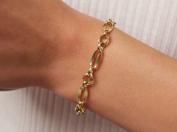 14K Gold Paperclip Rolo Chain Bracelet, Rectangle Long Chain, Chunky Oval Chain Link Bracelet, Layered Bracelet, Dainty Chain, Gift For Her