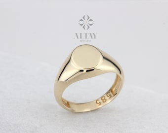 14K Gold Oval Signet Ring, Engraved Initial Ring, Personalized Old English Gold Signet Ring, Oval Shape Pinky Ring,  Customized Letter Band