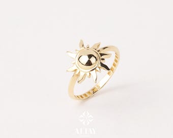 14K Gold Sun Ring, Full Sunburst Ring, Rising Sunshine Ring, Gold Crown Ring, Dainty Gold Ring, Celestial Jewelry, Stackable Ring, Gift Her