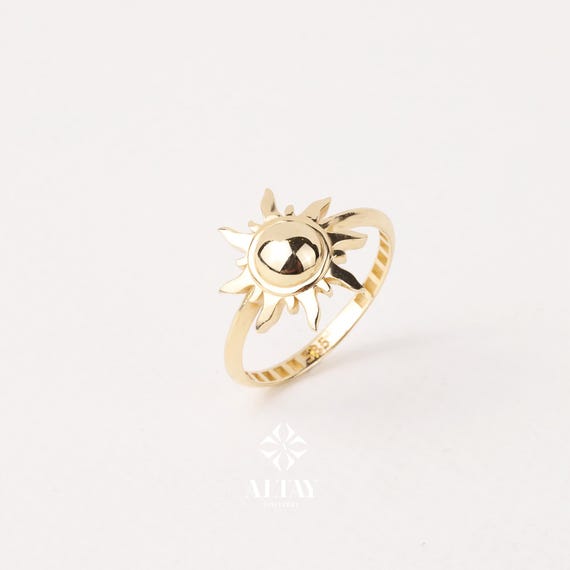 14K Gold Sun Ring, Full Sunburst Ring, Rising Sunshine Ring, Gold Crown Ring, Dainty Gold Ring, Celestial Jewelry, Stackable Ring, Gift Her