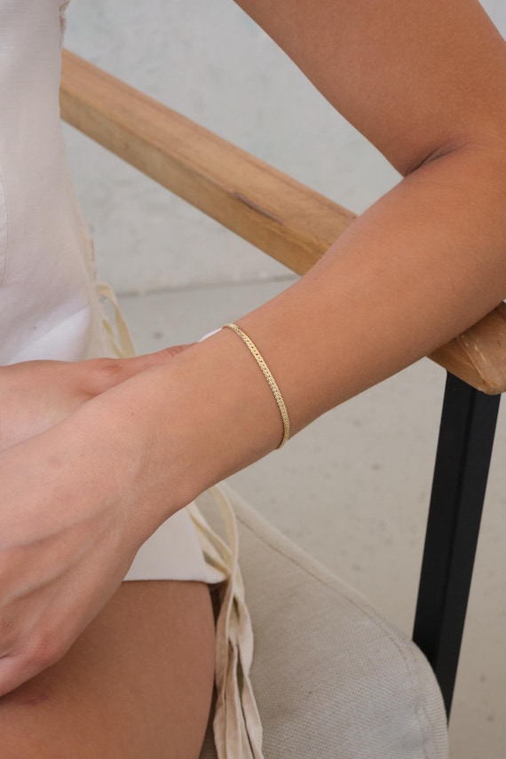 14K Gold 2.5MM Cuban Link Bracelet, Curb Chain Bracelet, Bold Link Chunky Vintage Chain Anklet, Men Women Stacking Bracelet, Gift For Her