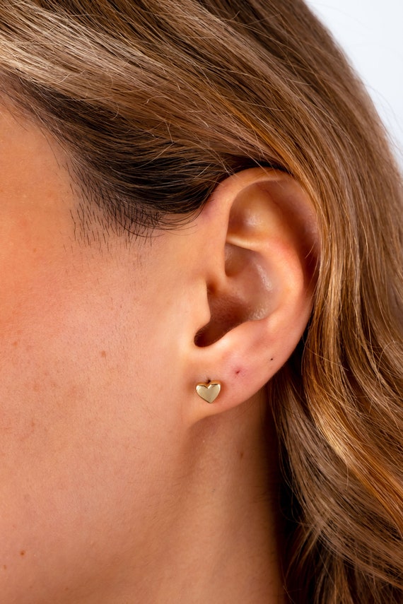 14K Gold Heart Stud Earrings, Mini Heart Earrings, Love Earrings Stacking Gold Earrings, Gifts for Daughter, Valentine's Gift for Her Wife